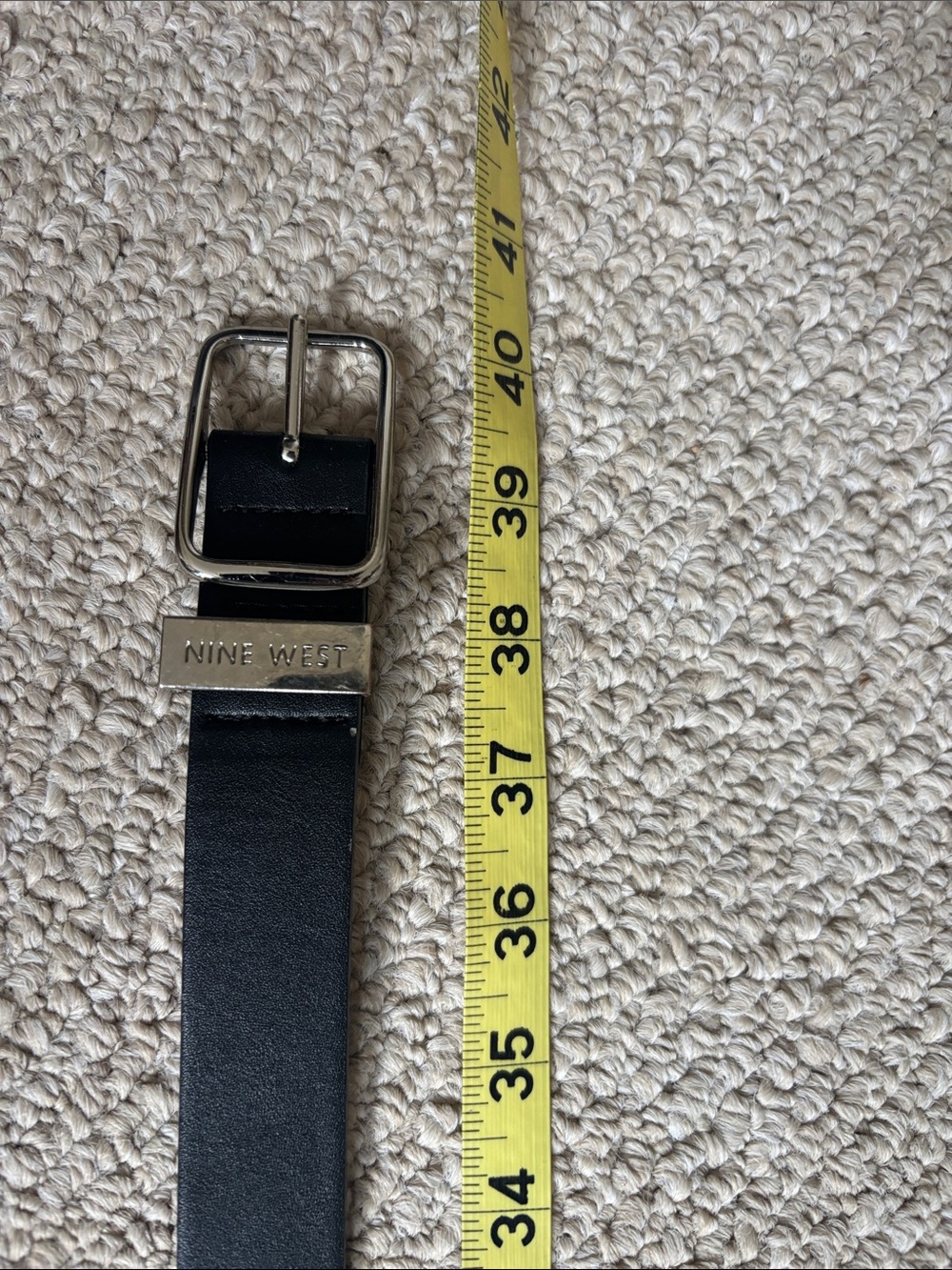 Nine West Black Leather Men’s Belt with Silver-Tone Logo Loop